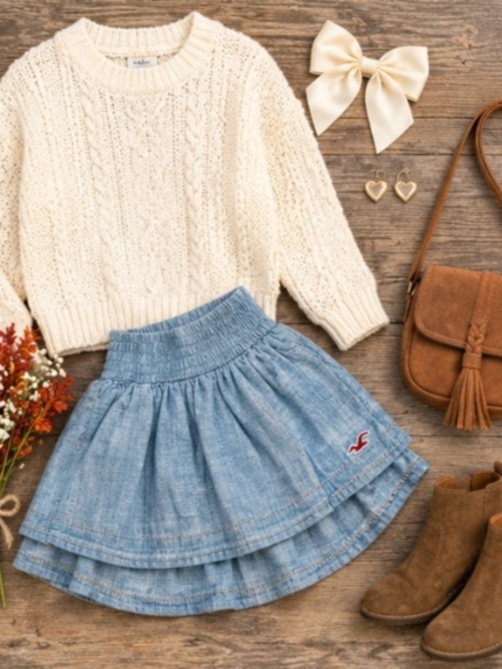 Hollister Light Blue Chambray Skater Skirt